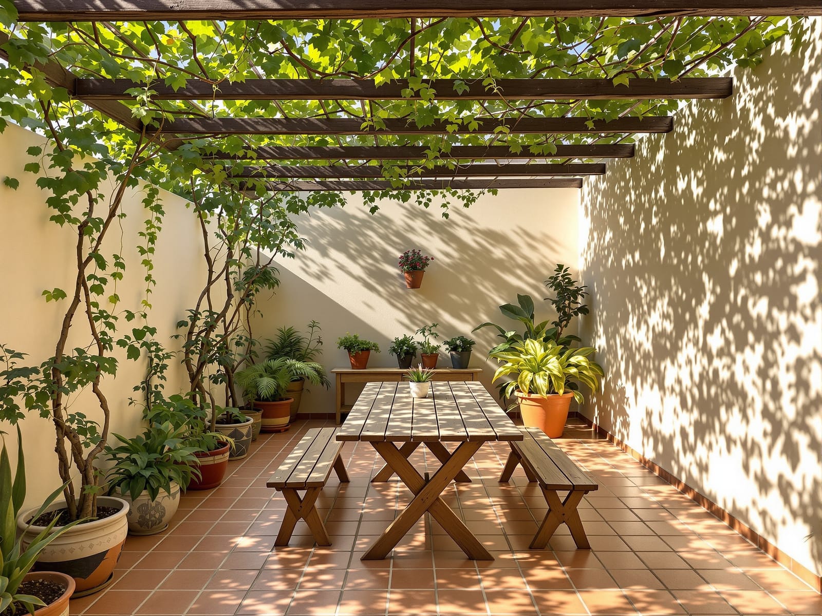 Patio de fondo con el parrón original