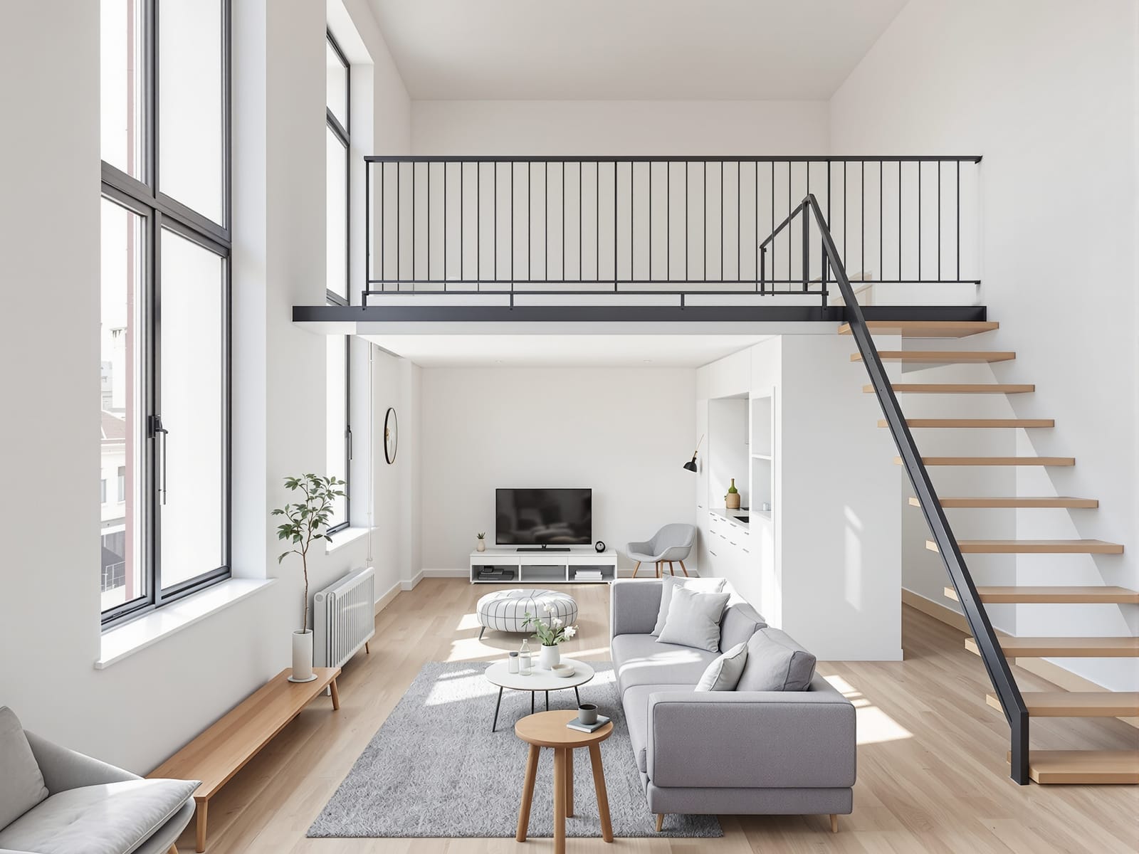 Loft de doble altura con ventanales orientados al oriente