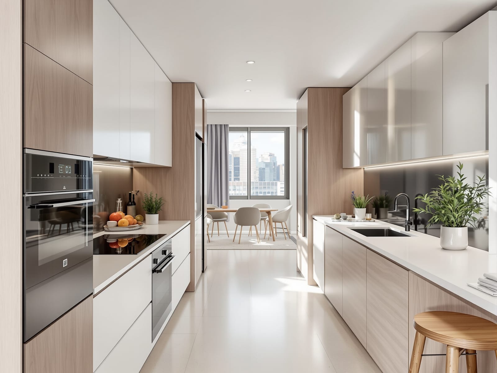 Cocina equipada con isla y conexión a la logia
